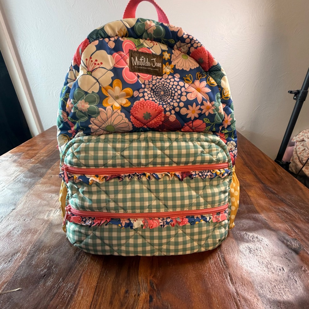 Matilda Jane Quilted Floral Gingham Ruffle Backpack Colorful Mixed Print Bag